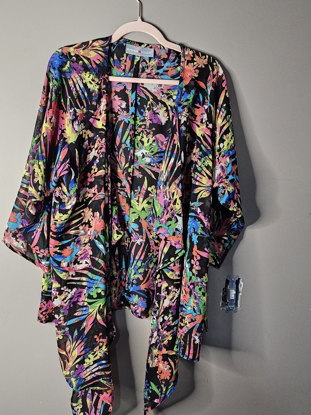 Colorful Floral Kimono Jacket - Black Multi